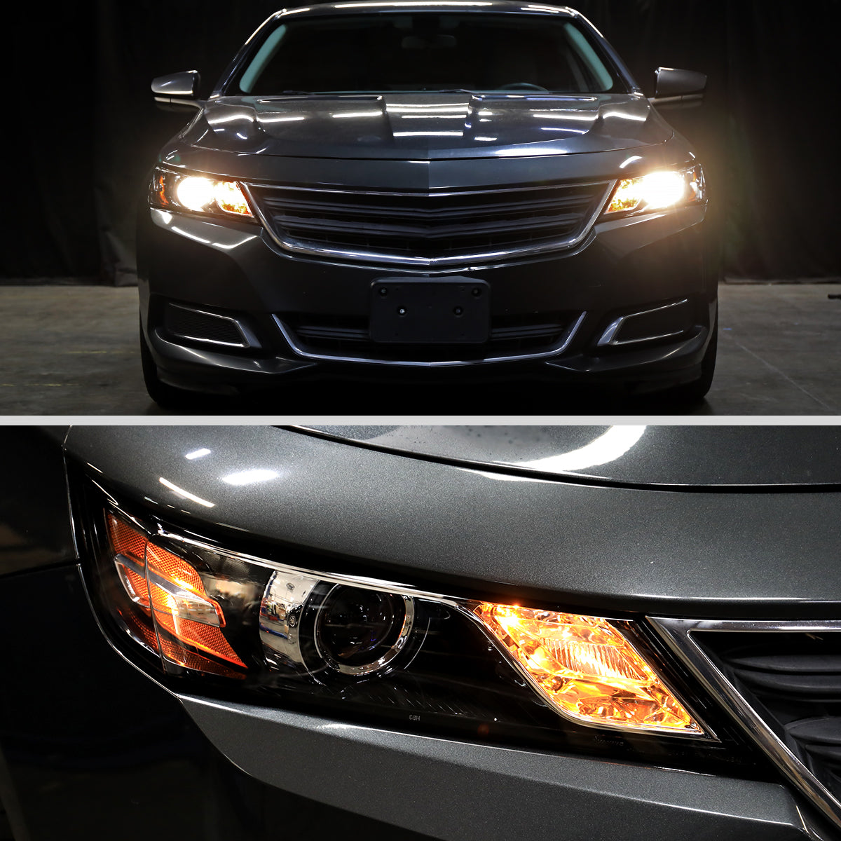 2014-2020 Chevy Impala Factory Style Projector Headlights (Glossy Black Housing / Smoked Lens)