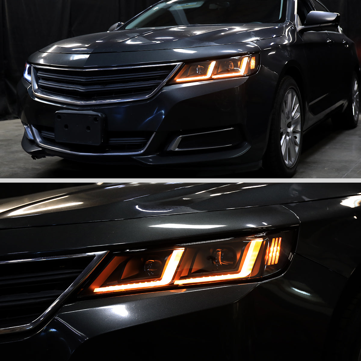 2014-2020 Chevy Impala Full LED DRL Sequential Headlights (Black Housing / Smoked Lens)