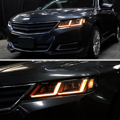 2014-2020 Chevy Impala Full LED DRL Sequential Headlights (Black Housing / Smoked Lens)
