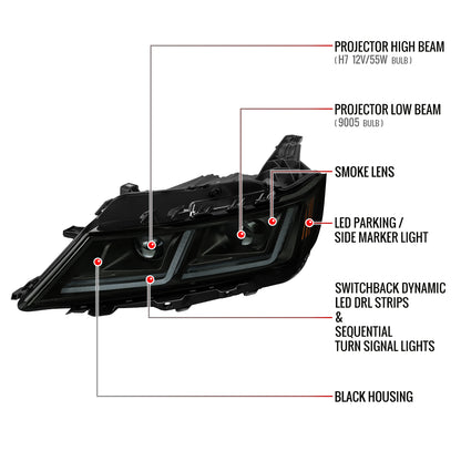 2014-2020 Chevy Impala Full LED DRL Sequential Headlights (Black Housing / Smoked Lens)