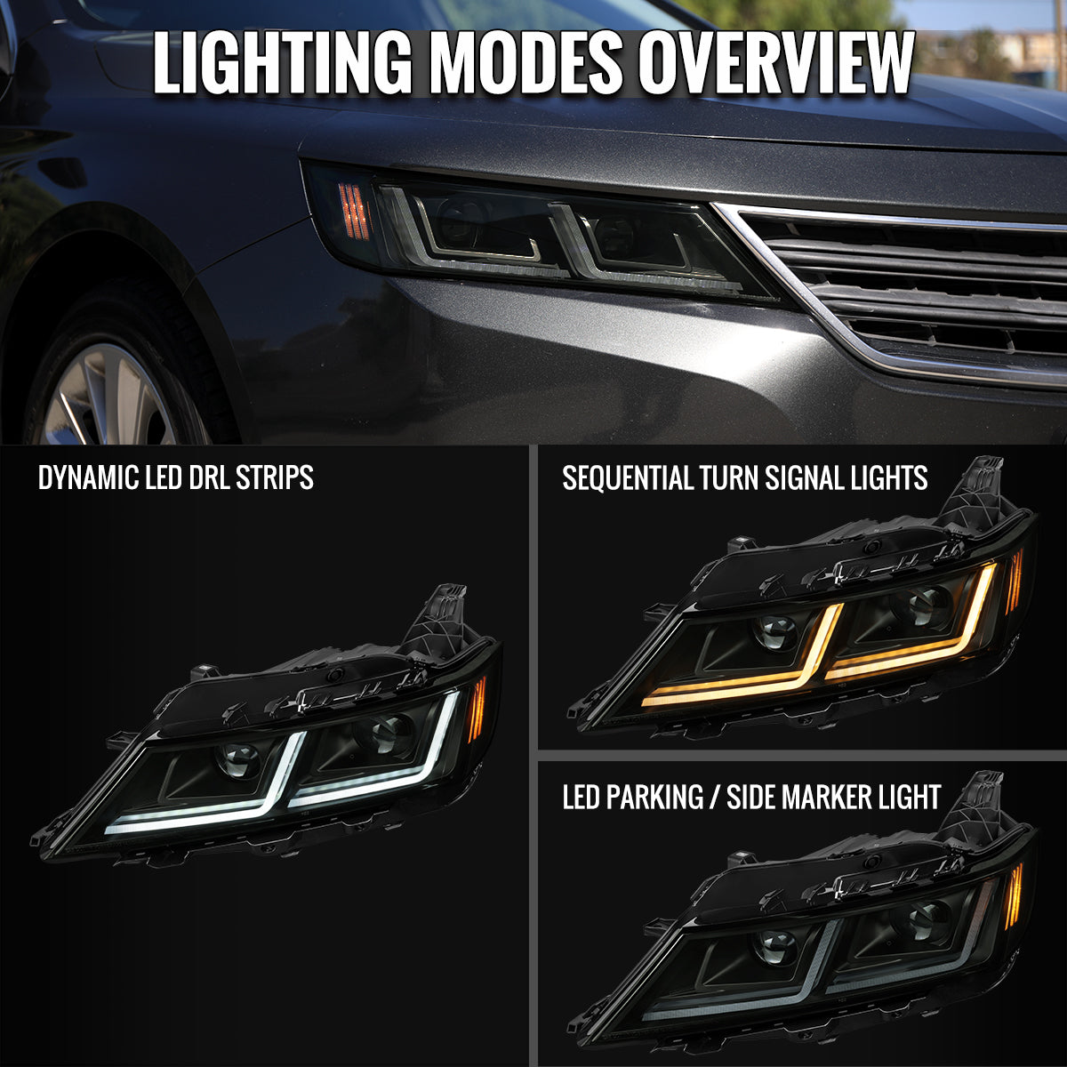 1999-2002 Chevrolet Silverado/ 2000-2006 Tahoe/Suburban Factory Style Headlights w/ Bumper Light Assembly (Glossy Black Housing / Smoked Lens)