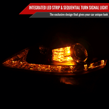 2006-2010 Lexus IS250/IS350 SMD LED Light Strip Projector Headlights w/ Sequential Turn Signals (Glossy Black Housing/Smoked Lens)