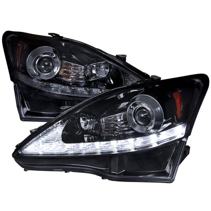 2006-2010 Lexus IS250/IS350 SMD LED Light Strip Projector Headlights w/ LED Turn Signal Lights (Glossy Black Housing/Smoked Lens)