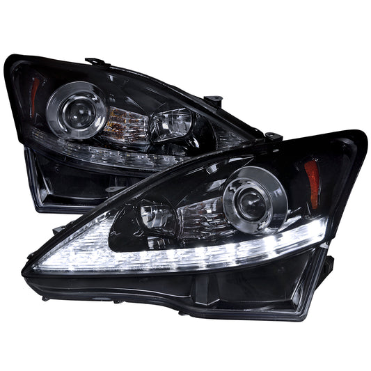 2006-2010 Lexus IS250/IS350 SMD LED Light Strip Projector Headlights w/ LED Turn Signal Lights (Glossy Black Housing/Smoked Lens)