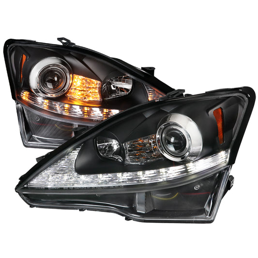 2006-2010 Lexus IS250/IS350 SMD LED Light Strip Projector Headlights w/ Sequential Turn Signals (Matte Black Housing/Clear Lens)