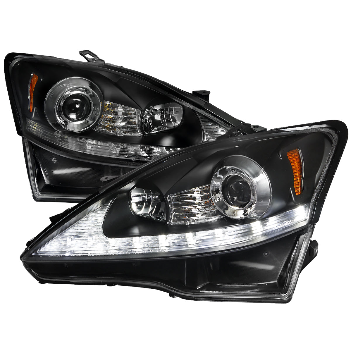 2006-2010 Lexus IS250/IS350 SMD LED Light Strip Projector Headlights w/ LED Turn Signal Lights (Matte Black Housing/Clear Lens)