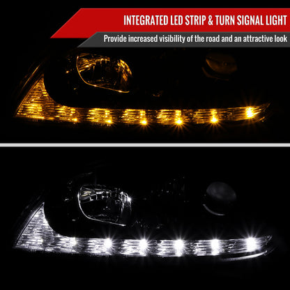 2001-2005 Lexus IS300 Projector Headlights w/ LED Light Strip & LED Turn Signal Lights (Glossy Black Housing/Smoked Lens)