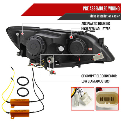 2001-2005 Lexus IS300 Projector Headlights w/ LED Light Strip & LED Turn Signal Lights (Glossy Black Housing/Smoked Lens)