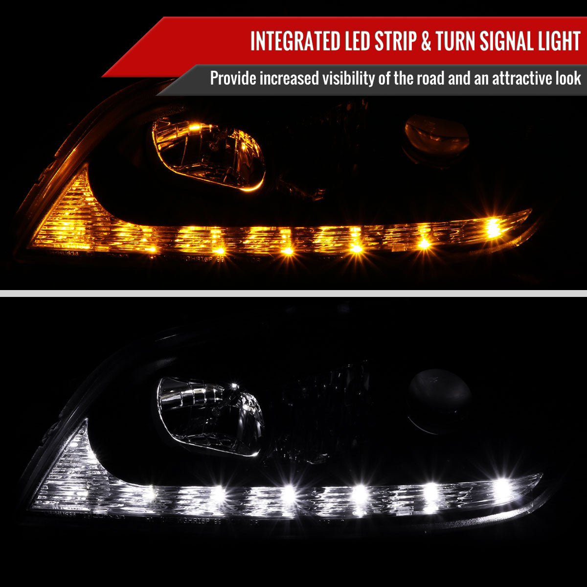 2001-2005 Lexus IS300 Projector Headlights w/ LED Light Strip & LED Turn Signal Lights (Matte Black Housing/Clear Lens)