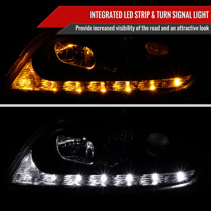 2001-2005 Lexus IS300 Projector Headlights w/ LED Light Strip & LED Turn Signal Lights (Matte Black Housing/Clear Lens)
