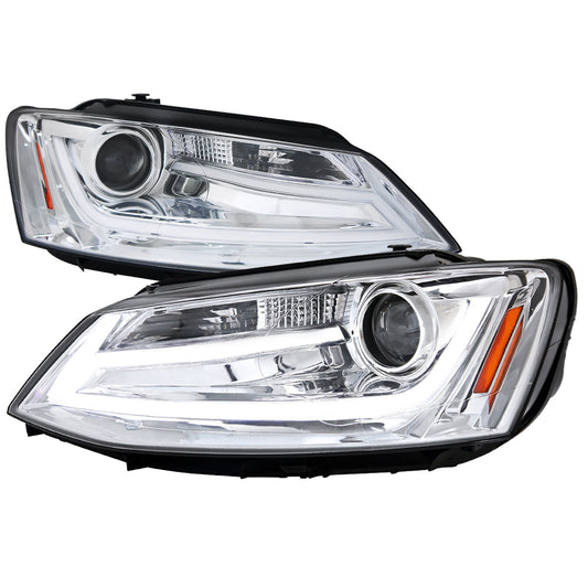 2011-2018 Volkswagen Jetta MK6 LED Bar Projector Headlights (Chrome Housing/Clear Lens)