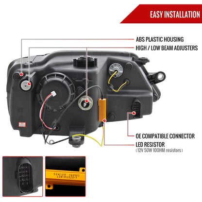 2011-2018 Volkswagen Jetta MK6 LED Bar Projector Headlights (Glossy Black Housing/Smoked Lens)