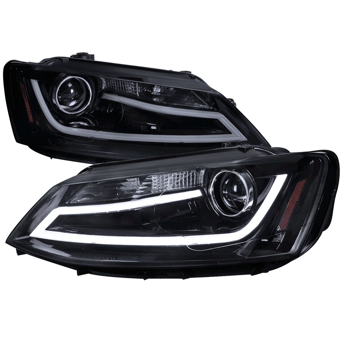 2011-2018 Volkswagen Jetta MK6 LED Bar Projector Headlights (Glossy Bl ...
