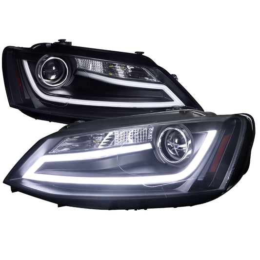 2011-2018 Volkswagen Jetta MK6 LED Bar Projector Headlights (Matte Black Housing/Clear Lens)