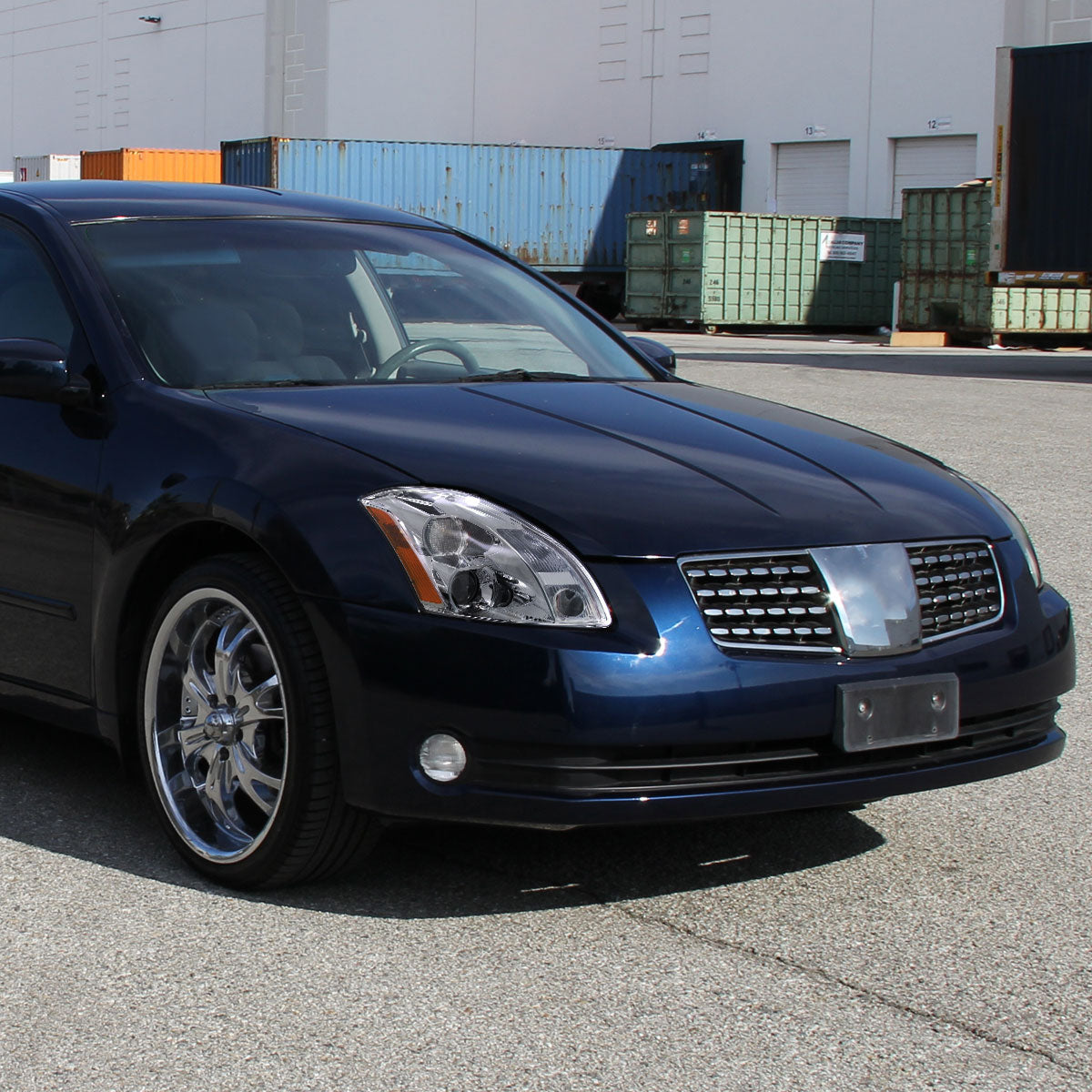 2004-2006 Nissan Maxima Projector Headlights w/ Amber Reflectors (Chrome Housing/Clear Lens)