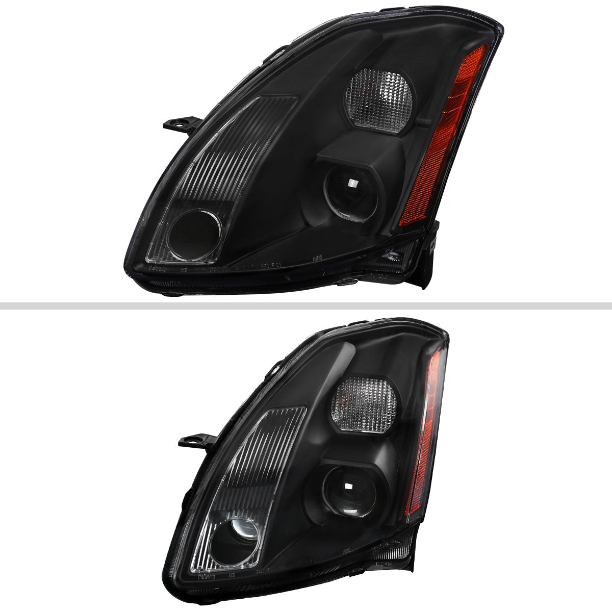 2004-2006 Nissan Maxima Projector Headlights w/ Amber Reflectors (Matte Black Housing/Clear Lens)