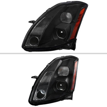 2004-2006 Nissan Maxima Projector Headlights w/ Amber Reflectors (Matte Black Housing/Clear Lens)