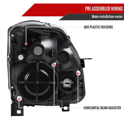 2004-2006 Nissan Maxima Projector Headlights w/ Amber Reflectors (Matte Black Housing/Clear Lens)