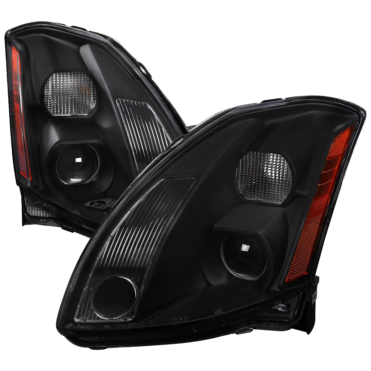 2004-2006 Nissan Maxima Projector Headlights w/ Amber Reflectors (Matte Black Housing/Clear Lens)