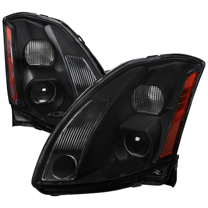 2004-2006 Nissan Maxima Projector Headlights w/ Amber Reflectors (Matte Black Housing/Clear Lens)