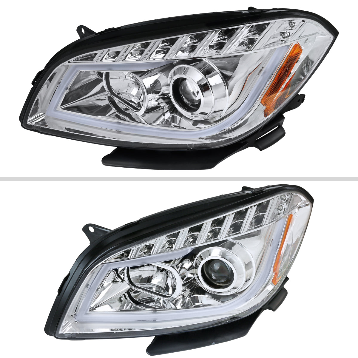 2008-2012 Chevrolet Malibu LS LT LTZ Hybrid LED Bar Projector Headlights w/ LED Turn Signal Lights (Chrome Housing/Clear Lens)