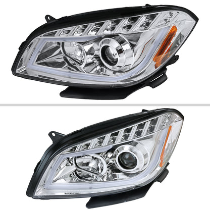 2008-2012 Chevrolet Malibu LS LT LTZ Hybrid LED Bar Projector Headlights w/ LED Turn Signal Lights (Chrome Housing/Clear Lens)
