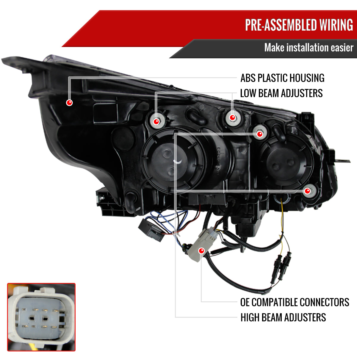 2013-2015 Chevrolet Malibu Projector Headlights w/ LED Light Strip (Chrome Housing/Clear Lens)