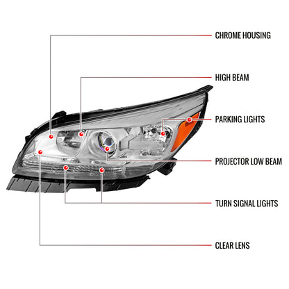 2013-2015 Chevrolet Malibu / 2016 Malibu Limited Projector Headlights w/ Amber Reflectors (Chrome Housing/Clear Lens)