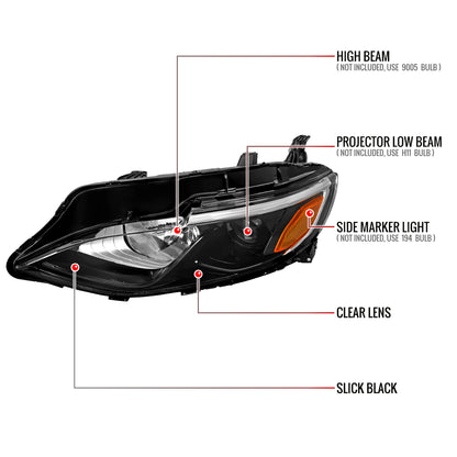 2019-2024 Chevrolet Malibu Factory Style Projector Headlights (Glossy Black Housing/Clear Lens)