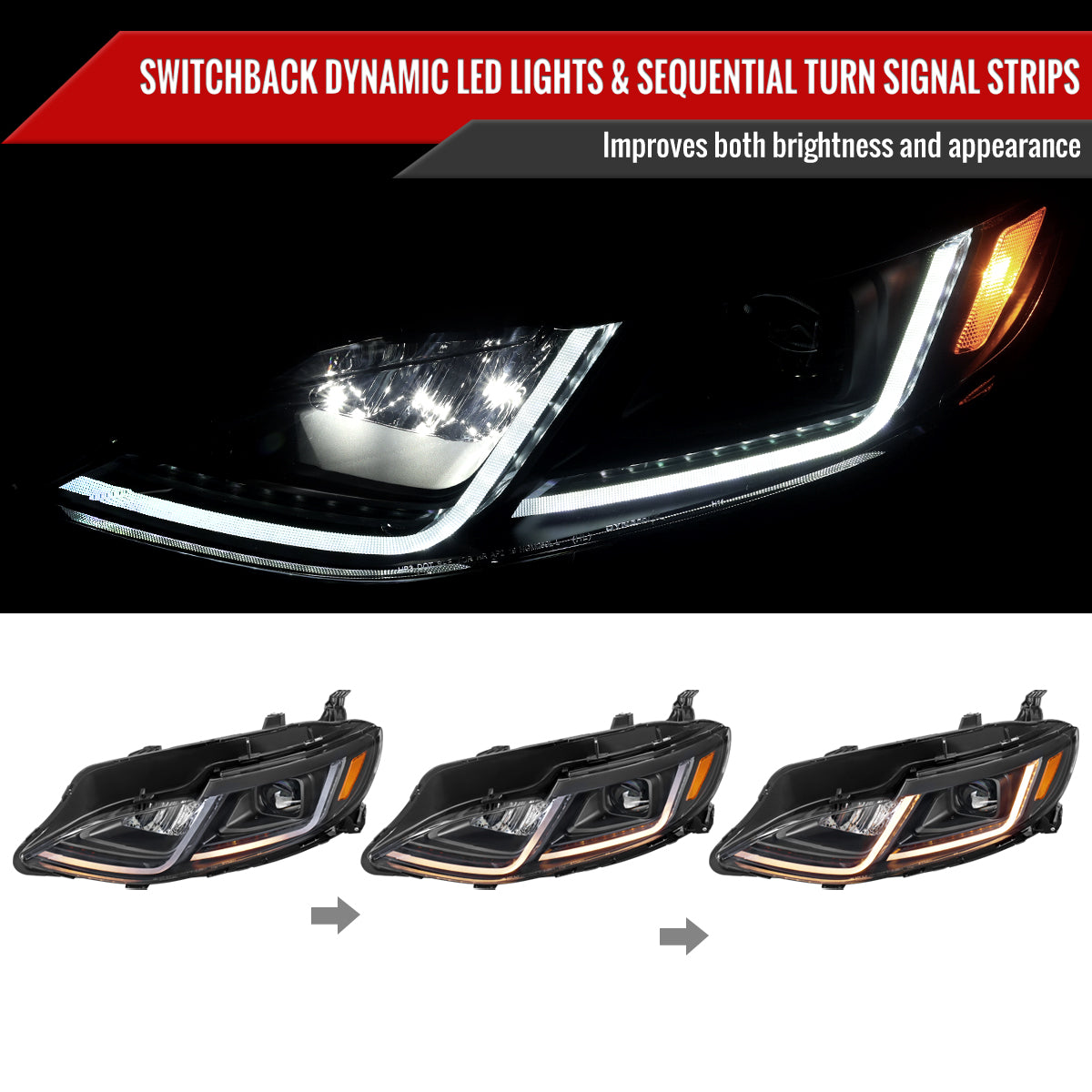 2019-2024 Chevrolet Malibu Switchback Sequential LED Turn Signal Projector Headlights (Matte Black Housing/Smoked Lens)