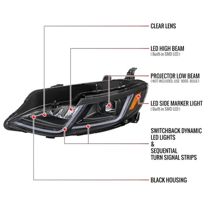 2019-2024 Chevrolet Malibu Switchback Sequential LED Turn Signal Projector Headlights (Matte Black Housing/Clear Lens)