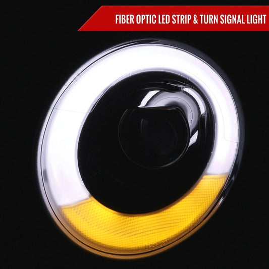 2007-2015 Mini Cooper R55 R56 R57 R58 R59 Projector Headlights w/ LED Turn Signal Lights (Glossy Black Housing/Smoked Lens)