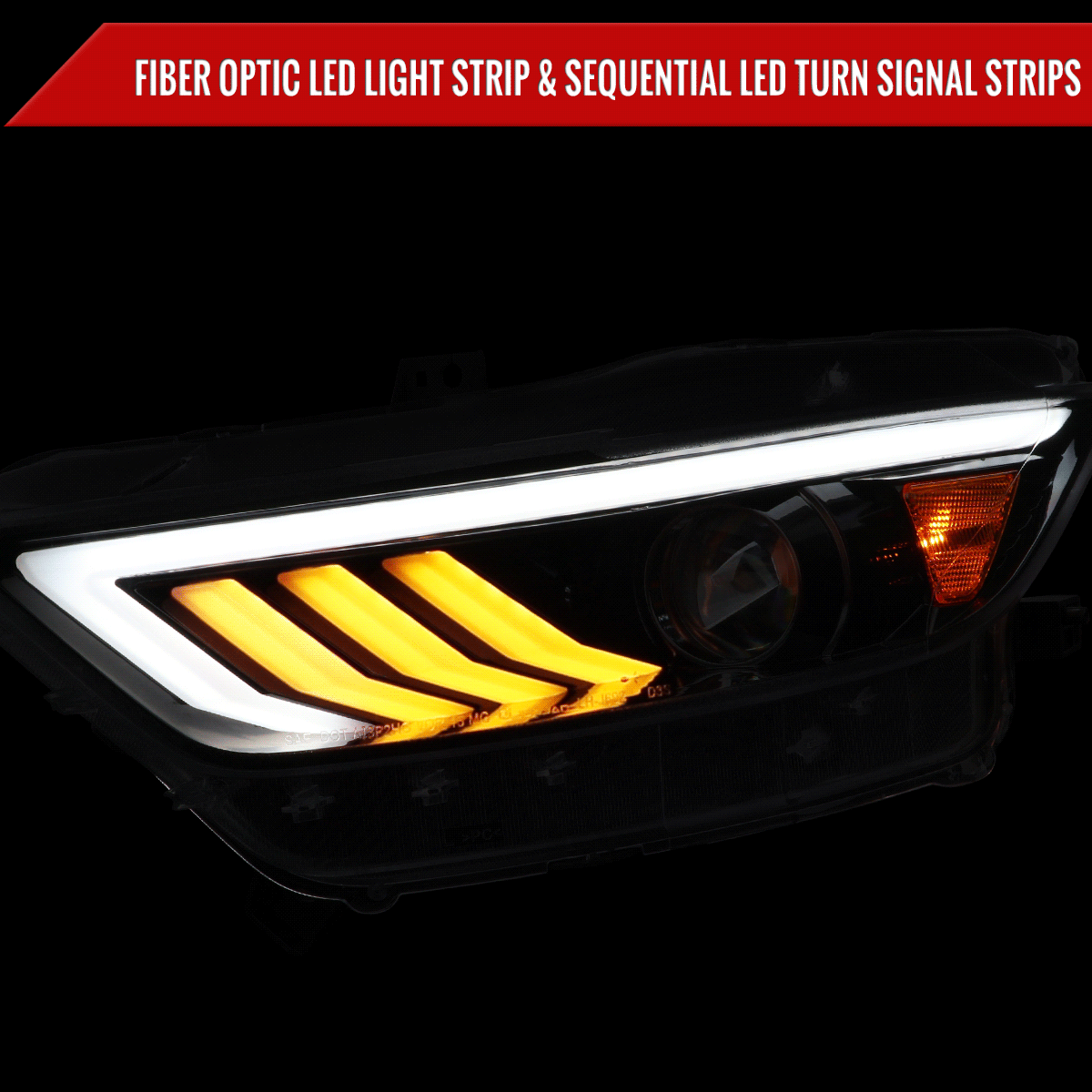 2015-2017 Ford Mustang HID-Type  LED Sequential Turn Signal Projector Headlights (Jet Black Housing/Clear Lens)