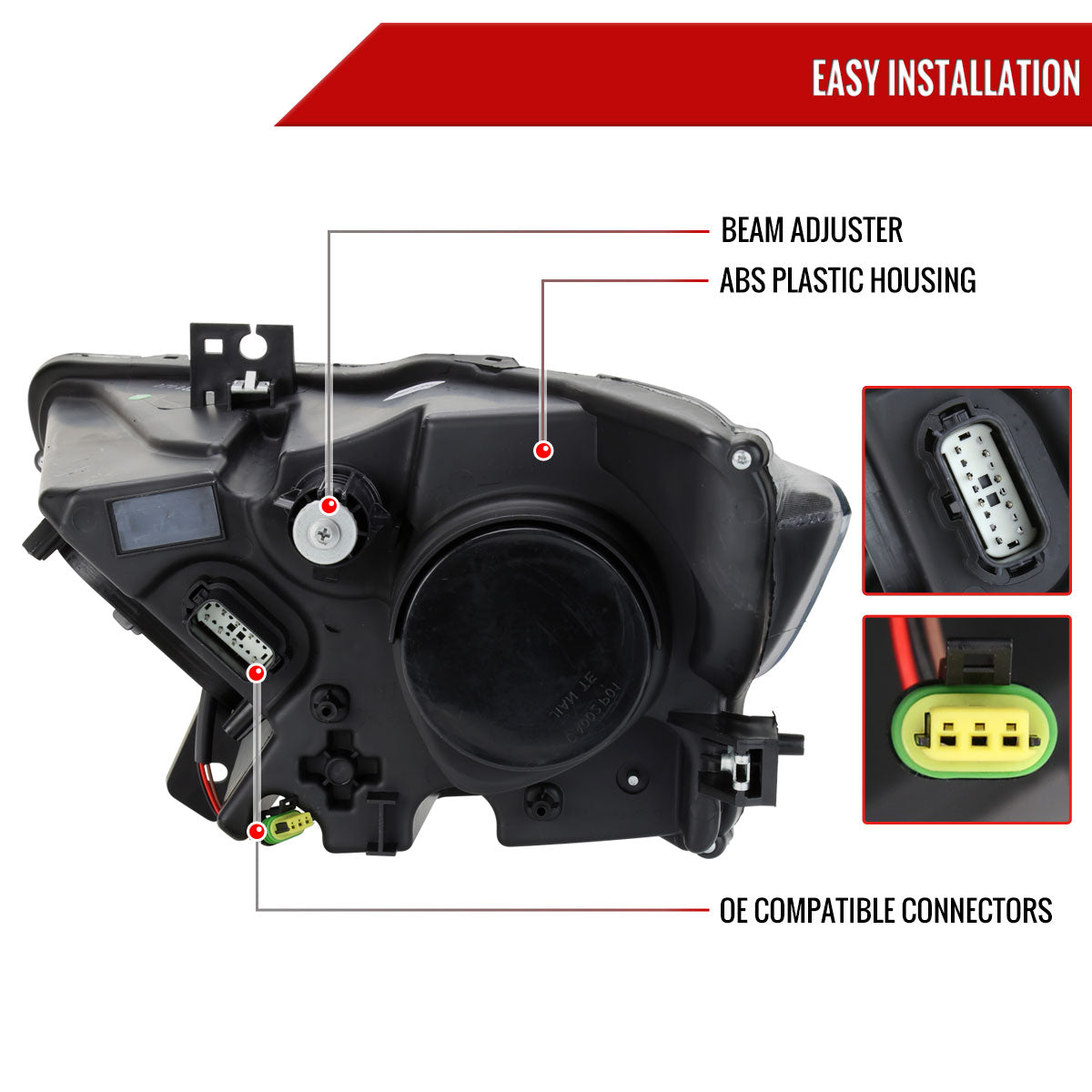 2015-2017 Ford Mustang / 2018-2020 Mustang Shelby LED Strip Xenon HID Projector Headlights - Passenger Side Only (Matte Black Housing/Clear Lens)