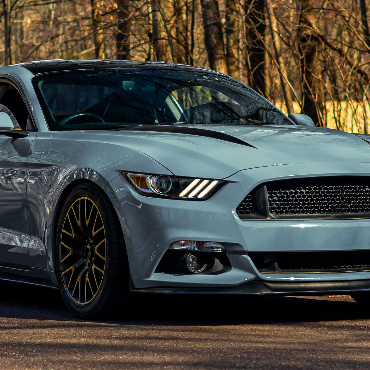 2015-2017 Ford Mustang / 2018-2020 Mustang Shelby LED Strip Xenon HID Projector Headlights - Passenger Side Only (Matte Black Housing/Clear Lens)