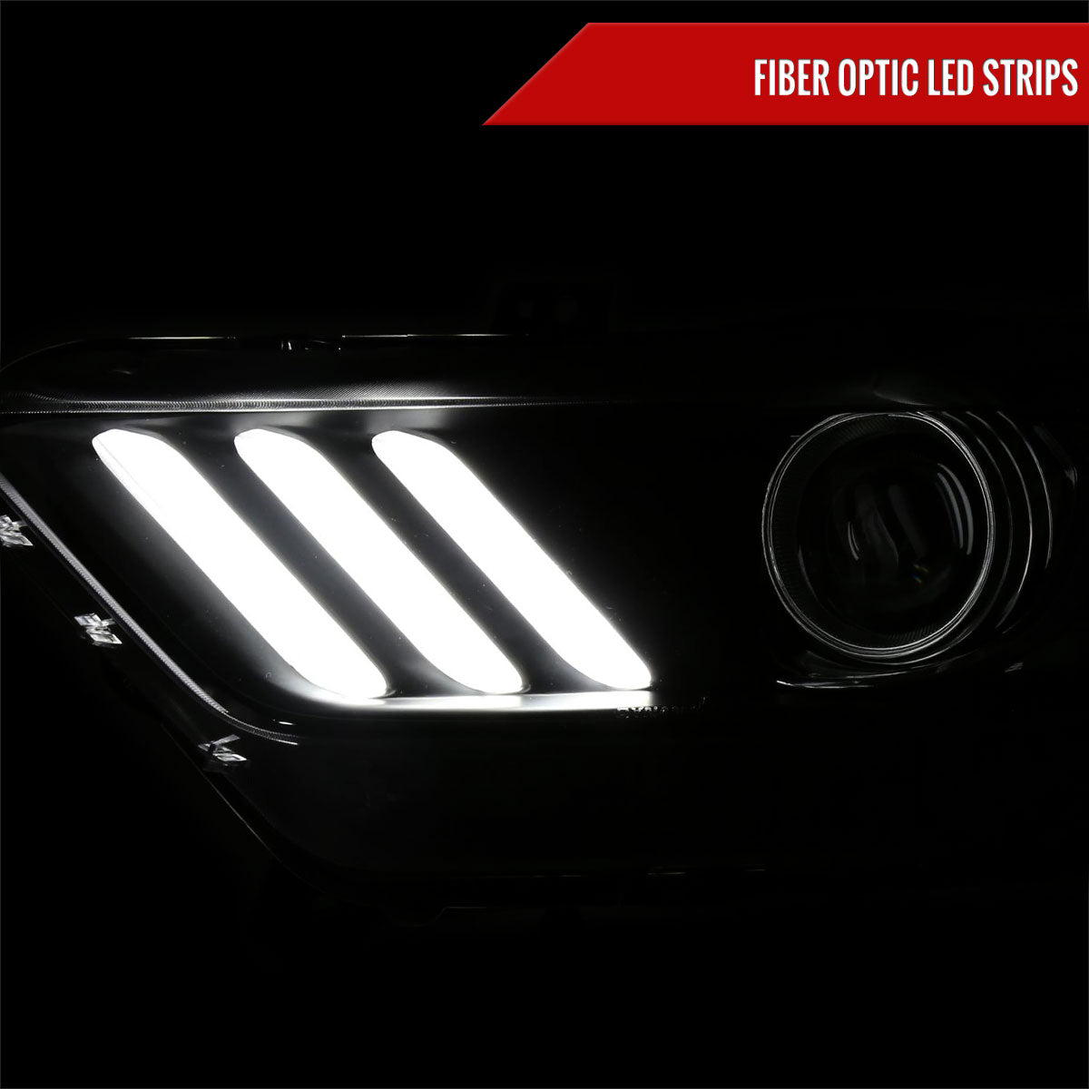 2015-2017 Ford Mustang / 2018-2020 Mustang Shelby LED Strip Xenon HID Projector Headlights (Matte Black Housing/Clear Lens)