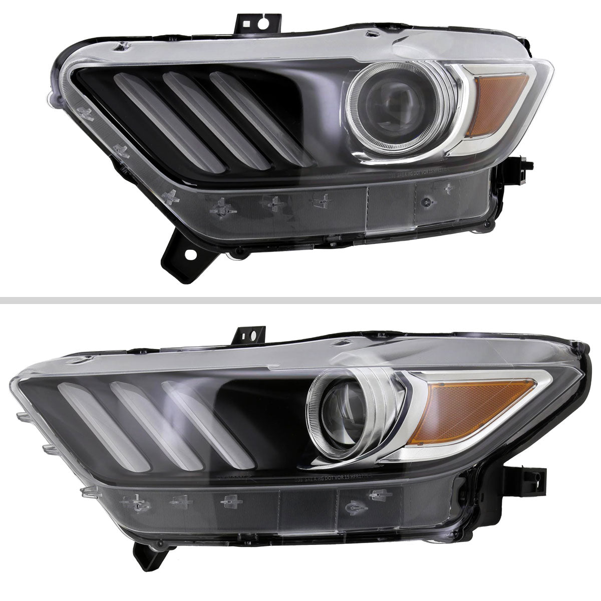 2015-2017 Ford Mustang / 2018-2020 Mustang Shelby LED Strip Xenon HID Projector Headlights (Matte Black Housing/Clear Lens)
