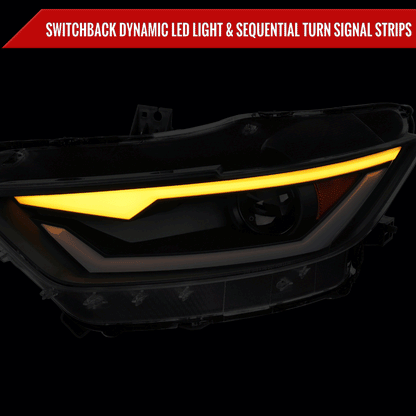 2015-2017 Ford Mustang HID/Xenon Switchback Sequential LED Turn Signal Projector Headlights (Matte Black Housing/Clear Lens)