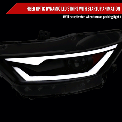 2015-2017 Ford Mustang HID/Xenon Switchback Sequential LED Turn Signal Projector Headlights (Matte Black Housing/Clear Lens)