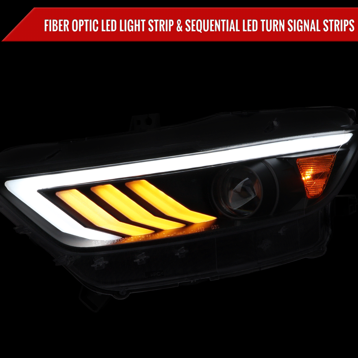 2015-2017 Ford Mustang HID-Type  LED Sequential Turn Signal Projector Headlights (Matte Black Housing/Clear Lens)