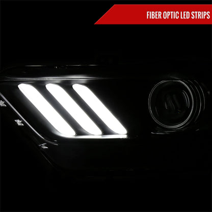 2015-2017 Ford Mustang / 2018-2020 Mustang Shelby LED Strip Xenon HID Projector Headlights (Black Housing/Smoked Lens)