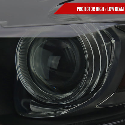 2015-2017 Ford Mustang / 2018-2020 Mustang Shelby LED Strip Xenon HID Projector Headlights (Black Housing/Smoked Lens)