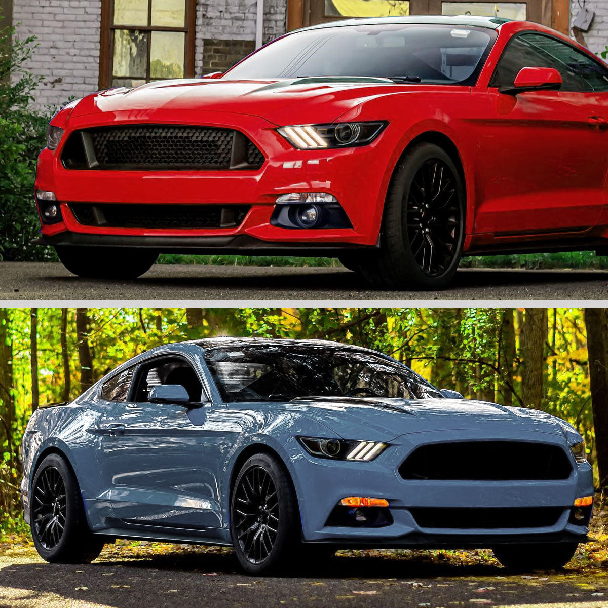 2015-2017 Ford Mustang / 2018-2020 Mustang Shelby LED Strip Xenon HID Projector Headlights (Black Housing/Smoked Lens)