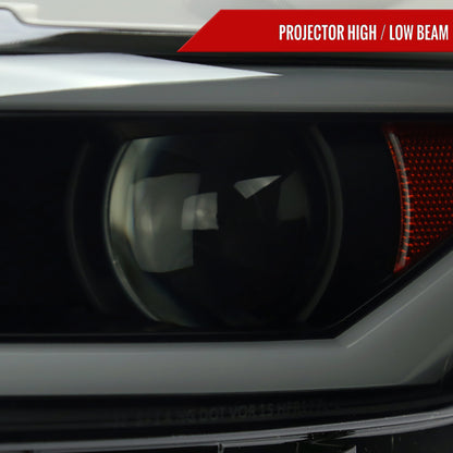 2015-2017 Ford Mustang / 2018-2020 Mustang Shelby LED Bar Xenon HID Projector Headlights (Black Housing/Smoked Lens)