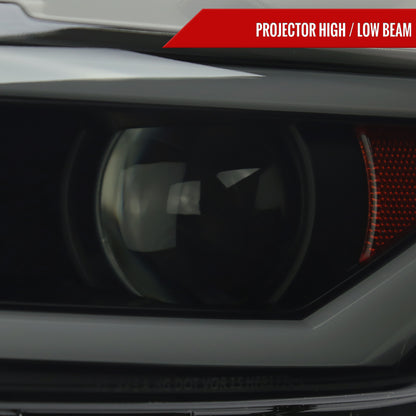 2015-2017 Ford Mustang/2018-2020 Mustang Shelby HID/Xenon Switchback Sequential LED Turn Signal Projector Headlights (Matte Black Housing/Smoked Lens)