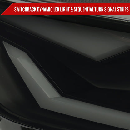 2015-2017 Ford Mustang/2018-2020 Mustang Shelby HID/Xenon Switchback Sequential LED Turn Signal Projector Headlights (Matte Black Housing/Smoked Lens)