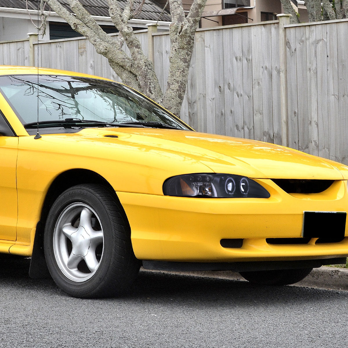 1994-1998 Ford Mustang Dual Halo Projector Headlights (Glossy Black Housing/Smoked Lens)