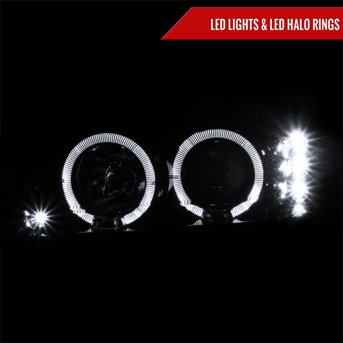 1999-2004 Ford Mustang Dual Halo Projector Headlights (Glossy Black Housing/Smoked Lens)