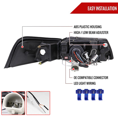 1999-2004 Ford Mustang Dual Halo Projector Headlights (Glossy Black Housing/Smoked Lens)
