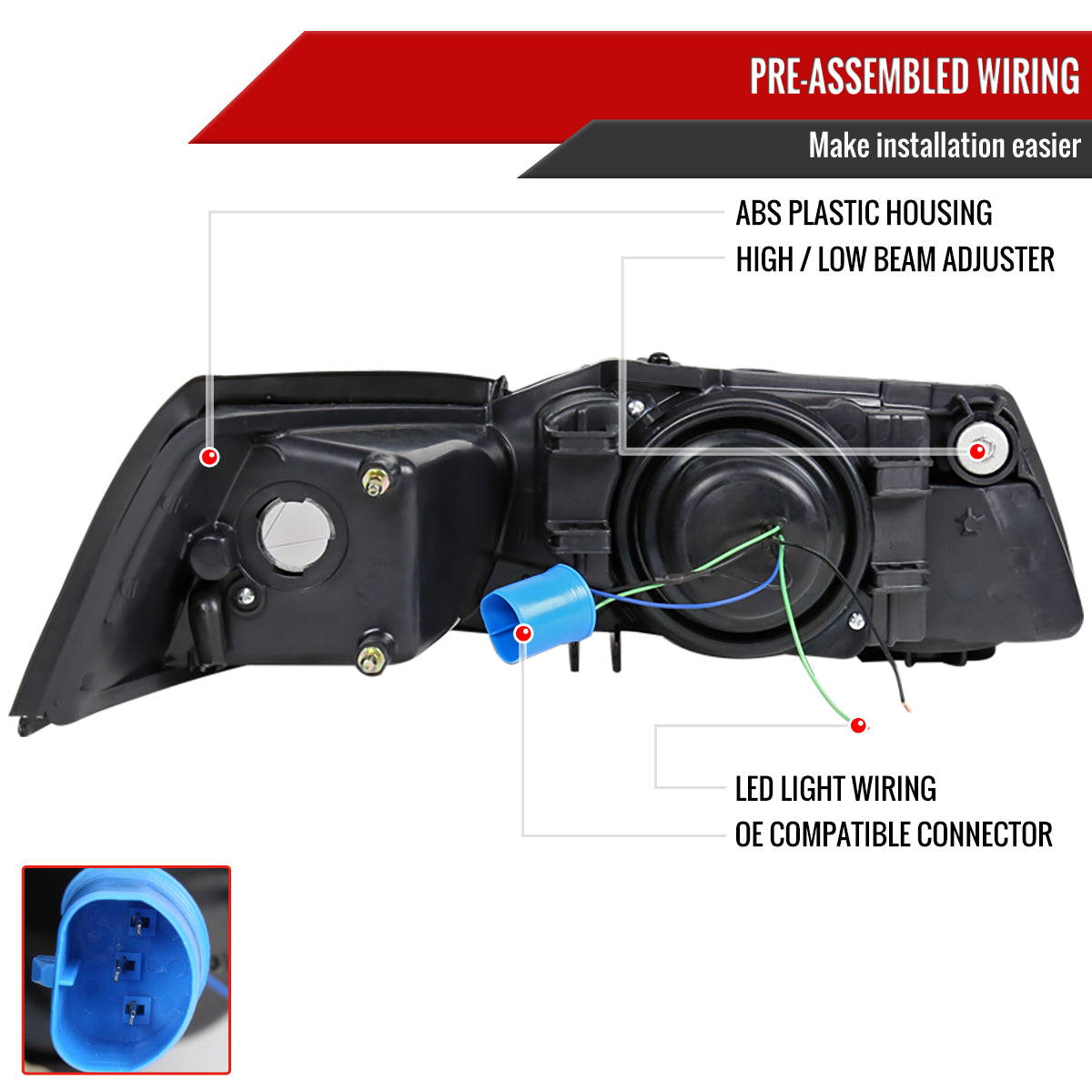 1999-2004 Ford Mustang Dual Halo V2 Projector Headlights (Matte Black Housing/Clear Lens)